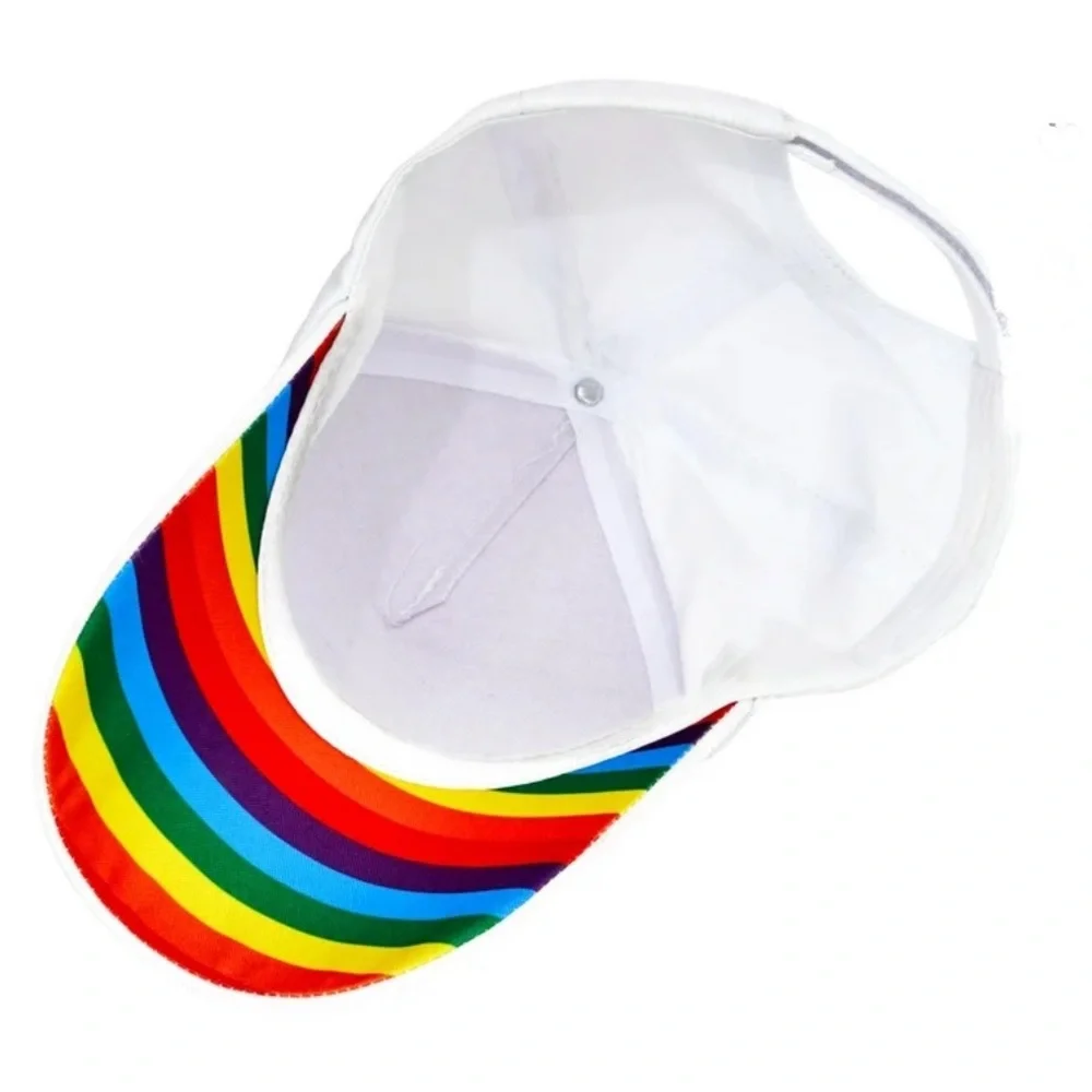 Happy Pride Synching Ball Cap white with rainbows 🌈
